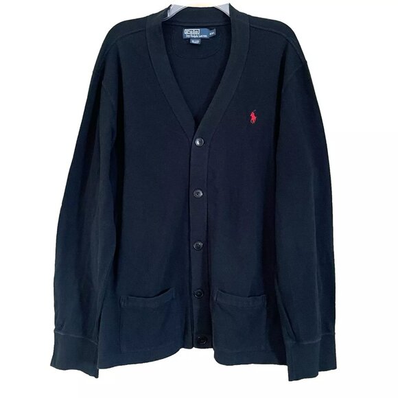 Polo Ralph Lauren Black Cardigan Sweater Men's XXL Vintage Preppy Old Money Y2K - Picture 1 of 7